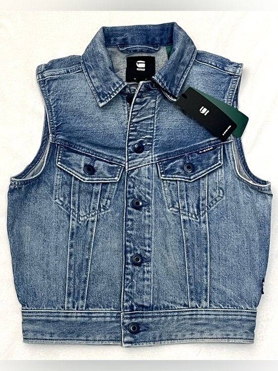 G-Star Jackets & Blazers - G-Star Raw Women’s Slim Sun Faded Air Force Light Blue Denim Vest w Pockets XS